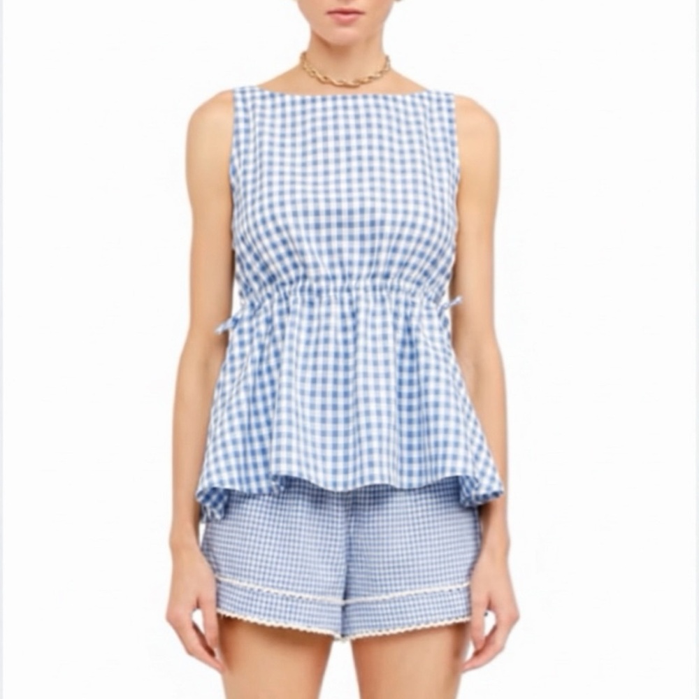 Sofie the Label Blue Gingham Sleeveless Blouse and Shorts Matching Set